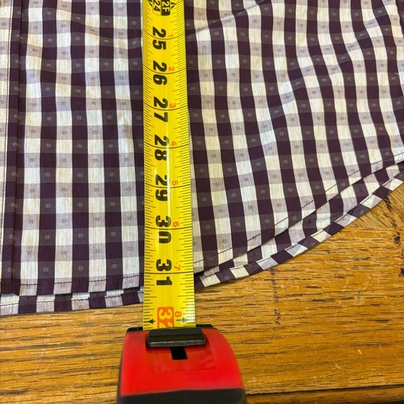 COLE HAAN Mens Burgandy White Plaid Grand Os Performance Button Down Shirt Sz L - Picture 5 of 5